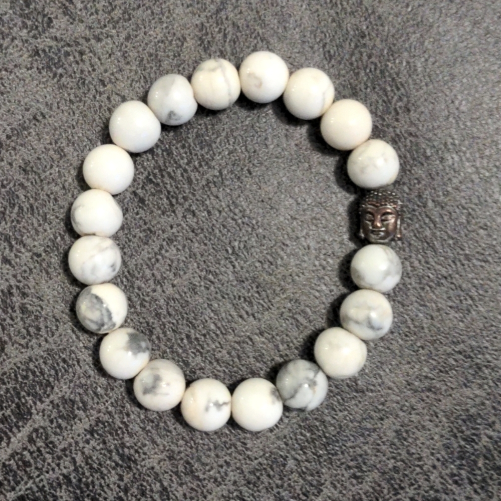 White Stone Bead Buddha Bracelet Meditation
